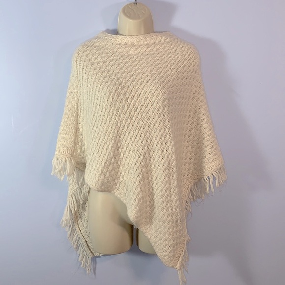 Cocogio cream basketweave knit wool blend shawl one size fits all blanket - Picture 1 of 7